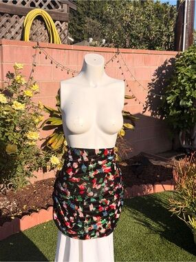 Open Edit Brushstroke Print Ruched Velour Miniskirt
